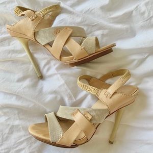 L.A.M.B. Leather Hi Heel Platform Sandals